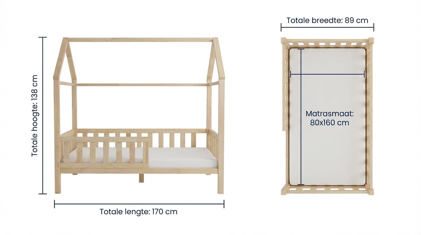 Lit cabane enfant 80x160 cm en pin naturel - Jusqu'à -21%