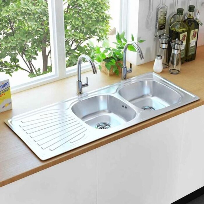 Évier double bac en inox avec robinet - 120cm - Jusqu'à -35%