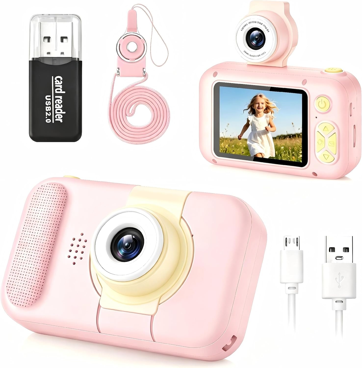 Appareil photo pour enfants rose avec objectif 180° - Jusqu'à 31% de remise