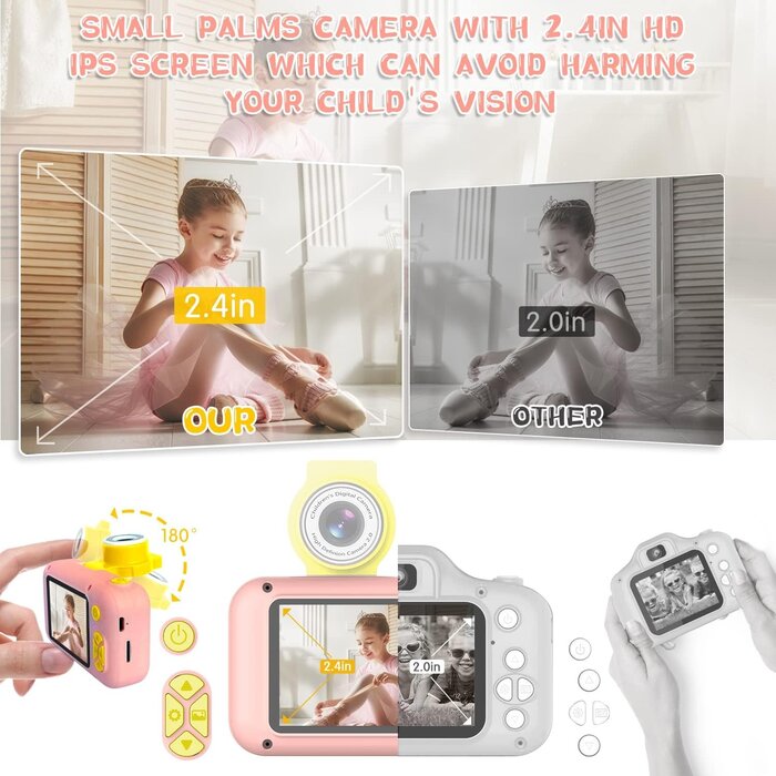 Appareil photo pour enfants rose avec objectif 180° - Jusqu'à 31% de remise