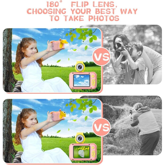 Appareil photo pour enfants rose avec objectif 180° - Jusqu'à 31% de remise