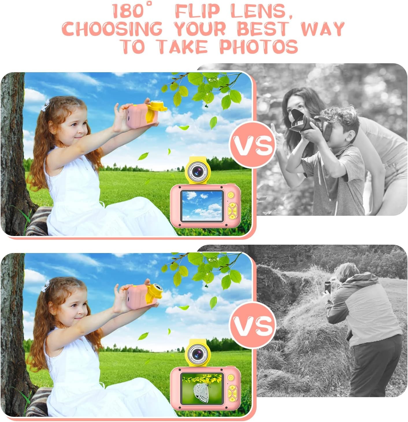 Appareil photo pour enfants rose avec objectif 180° - Jusqu'à 31% de remise