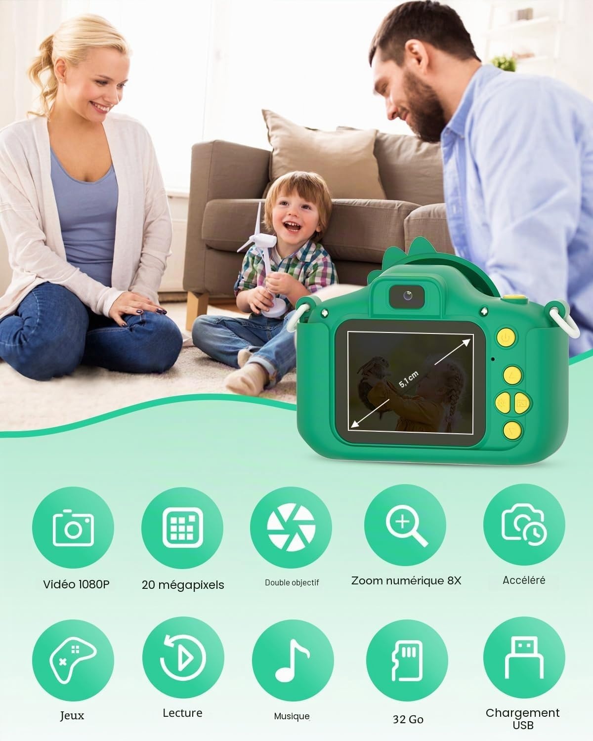 Appareil photo numérique enfant 20MP - Vert - Jusqu'à -31%