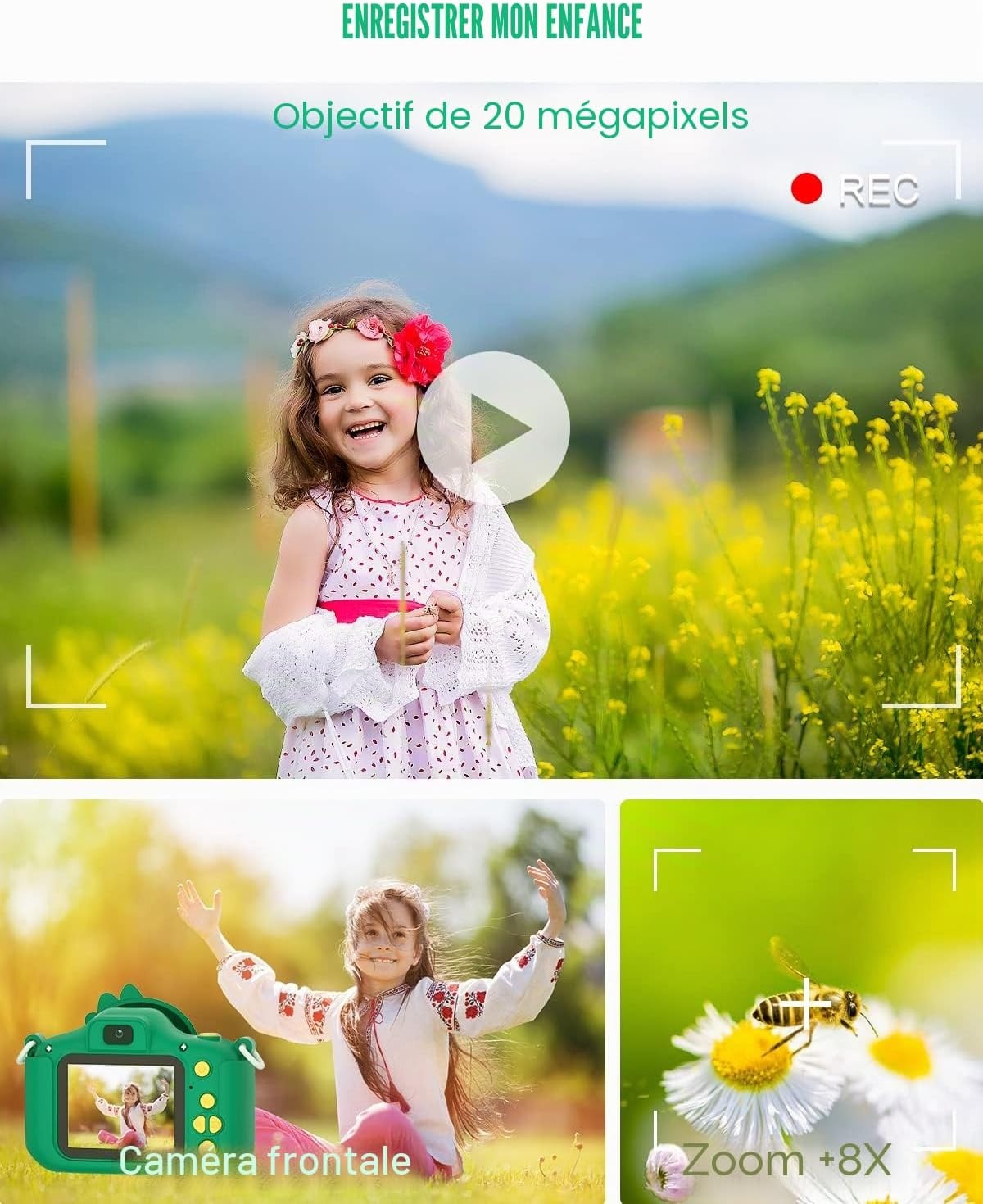 Appareil photo numérique enfant 20MP - Vert - Jusqu'à -31%