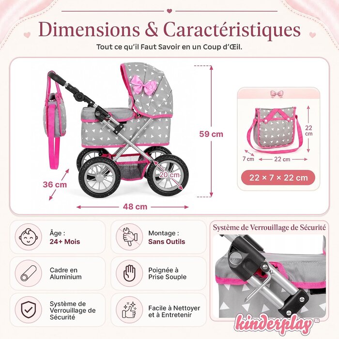 Poussette pour poupée réglable - Gris - Jusqu'à -33% sur l'outlet
