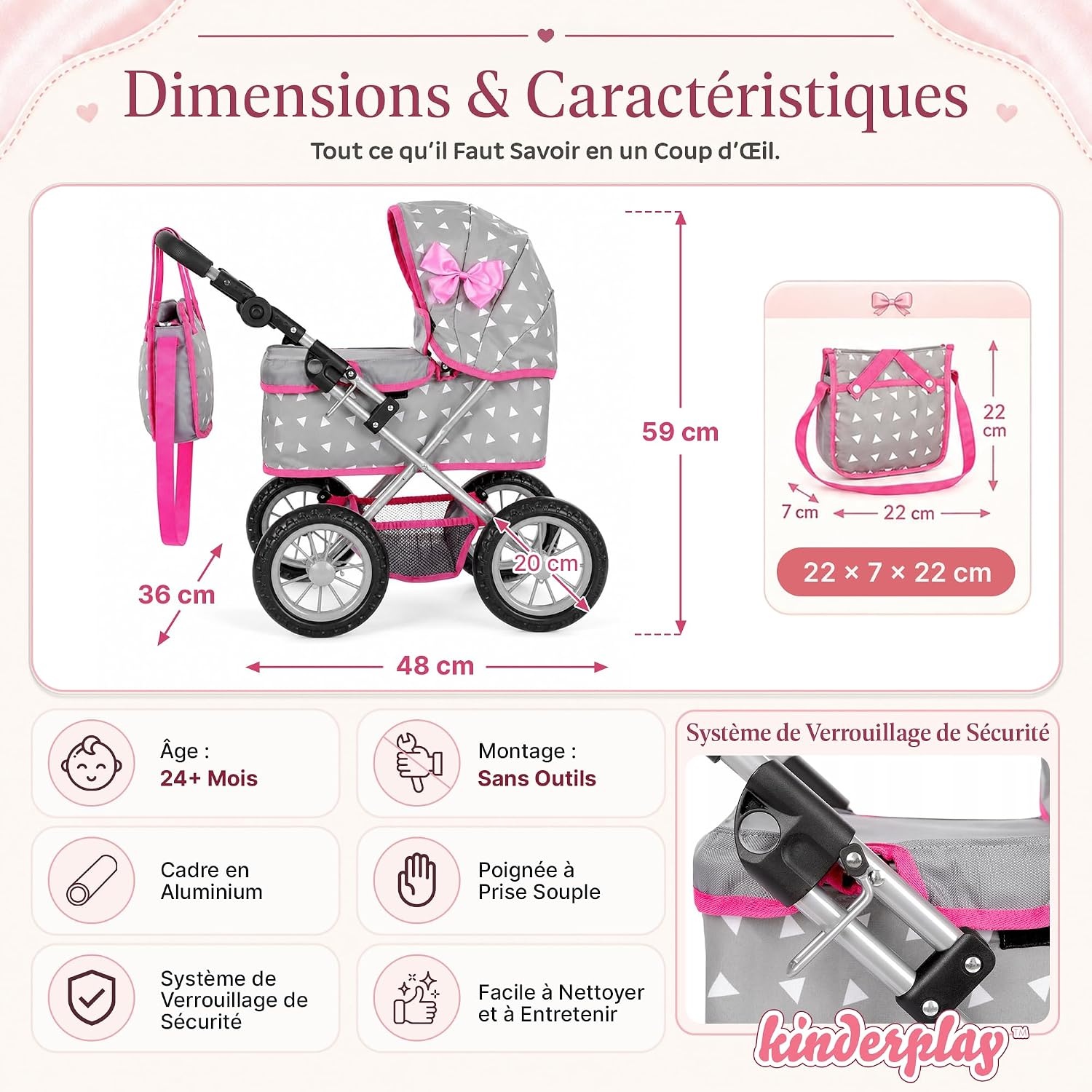 Poussette pour poupée réglable - Gris - Jusqu'à -33% sur l'outlet