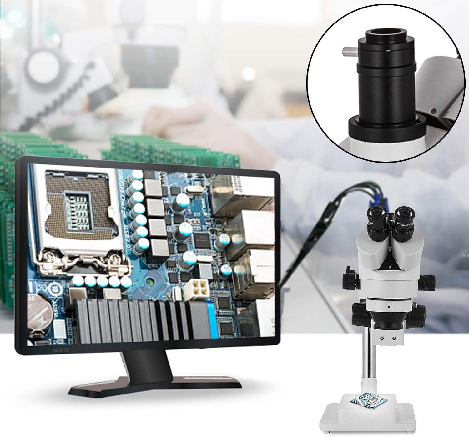Stéréomicroscope Trinoculaire 3.5X-90X - Support Articulé - Jusqu'à 35% de remise