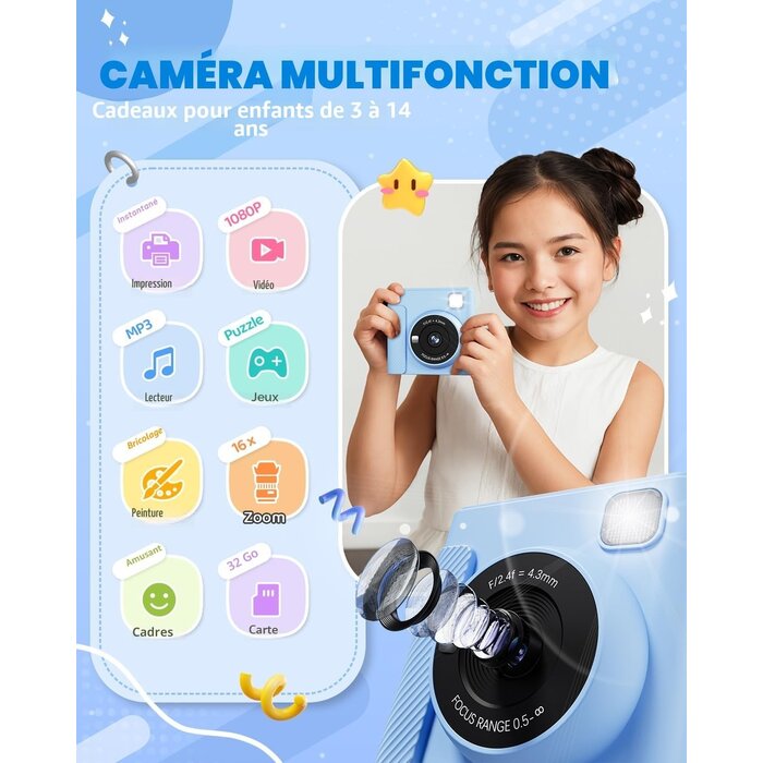 Appareil photo instantané pour enfants - Bleu - Jusqu'à 33% de remise