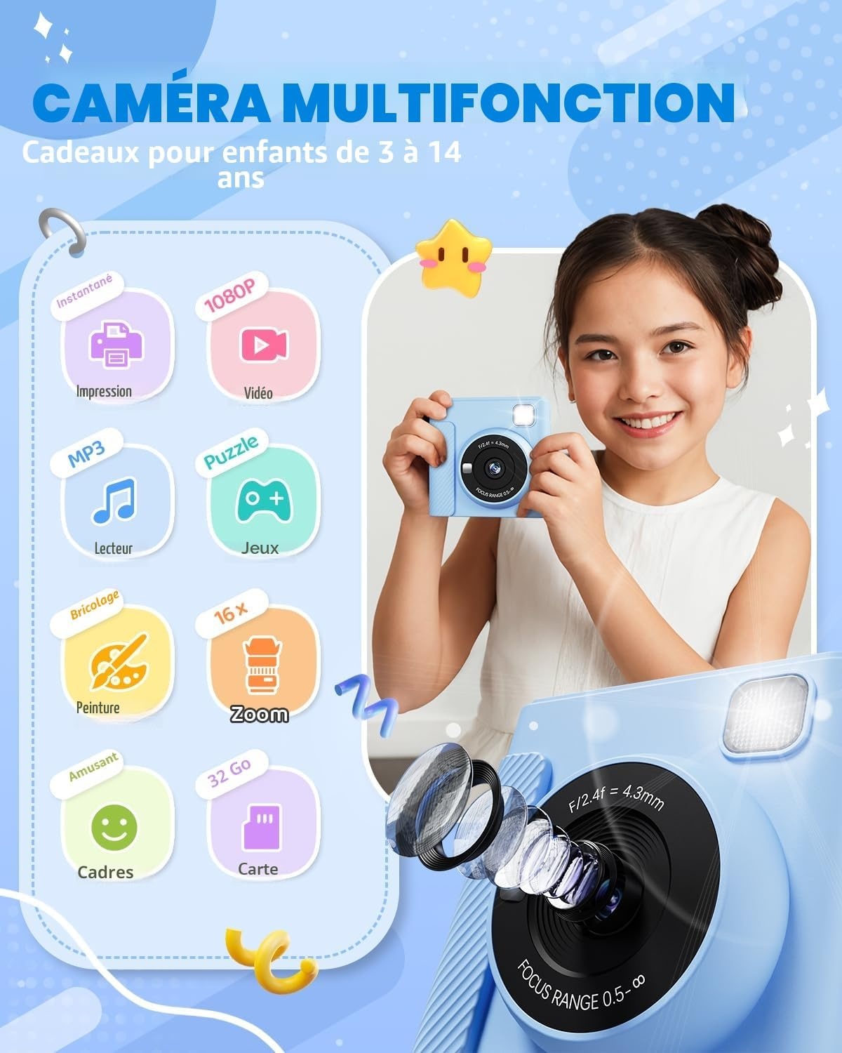 Appareil photo instantané pour enfants - Bleu - Jusqu'à 33% de remise