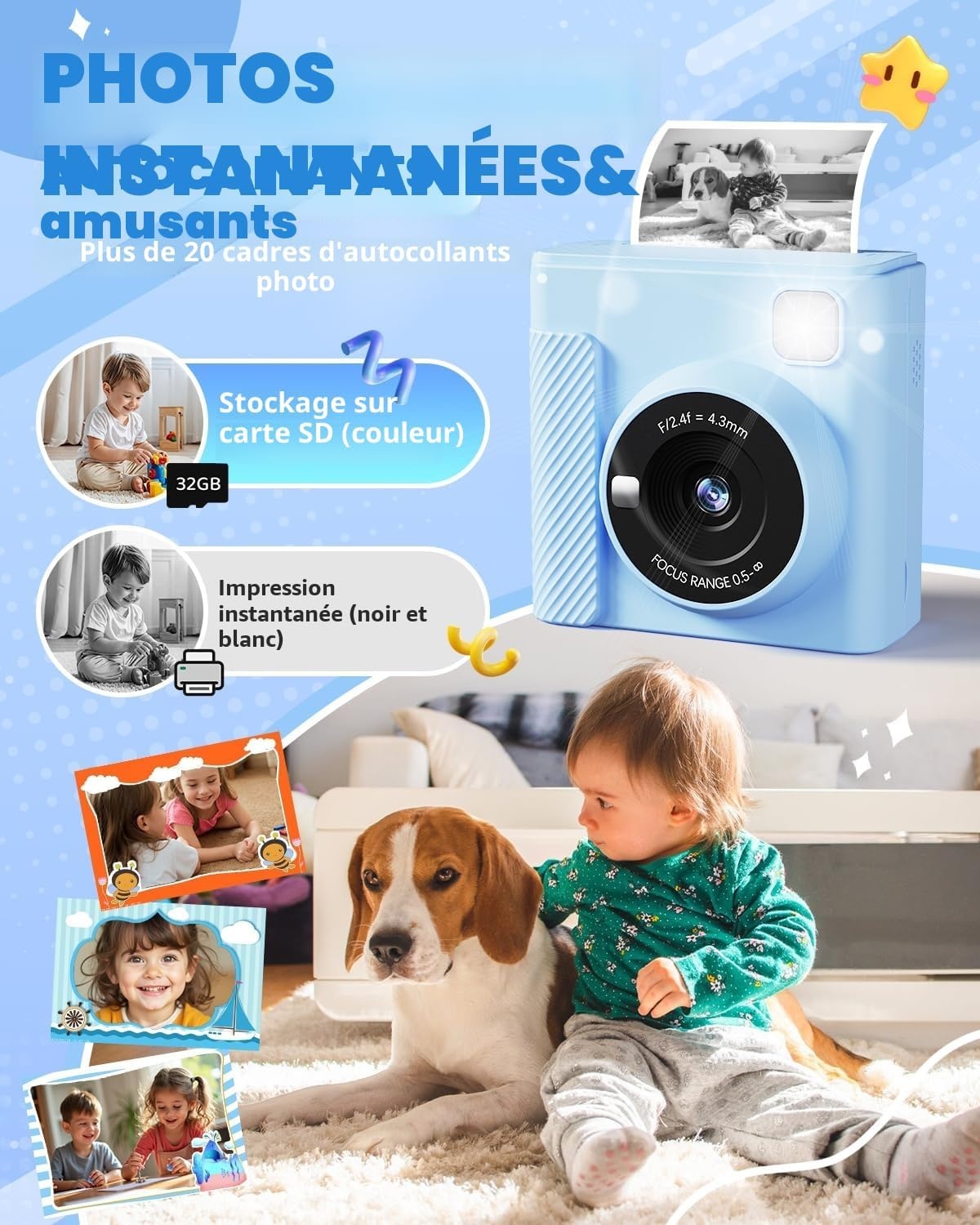 Appareil photo instantané pour enfants - Bleu - Jusqu'à 33% de remise