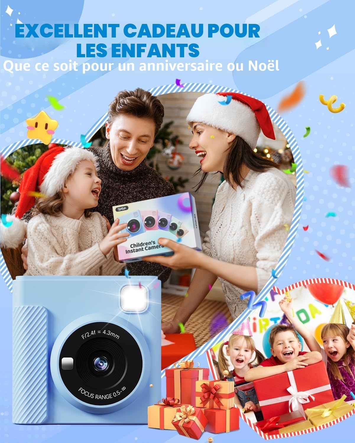 Appareil photo numérique pour enfants, impression thermique, bleu - 64% de remise