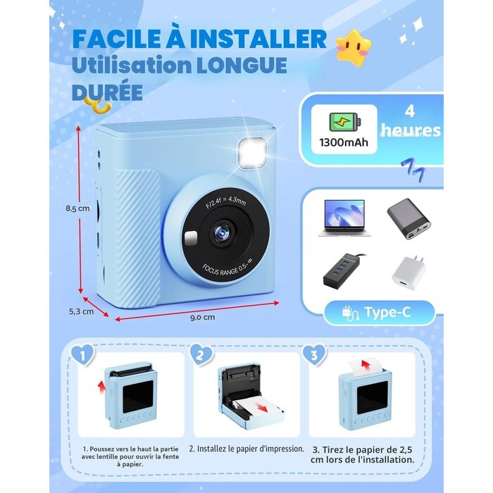 Appareil photo instantané pour enfants - Bleu - Jusqu'à 33% de remise