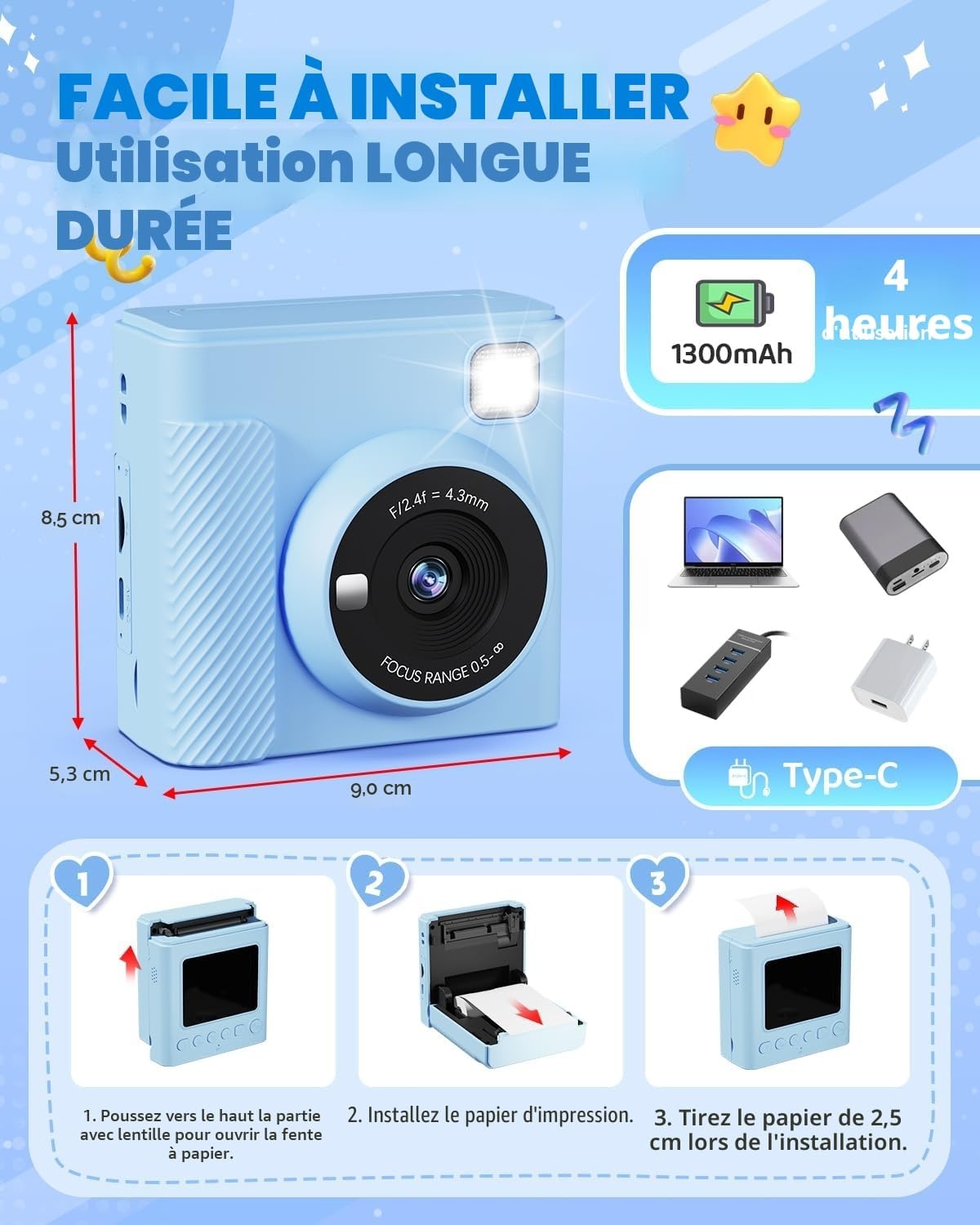 Appareil photo instantané pour enfants - Bleu - Jusqu'à 33% de remise