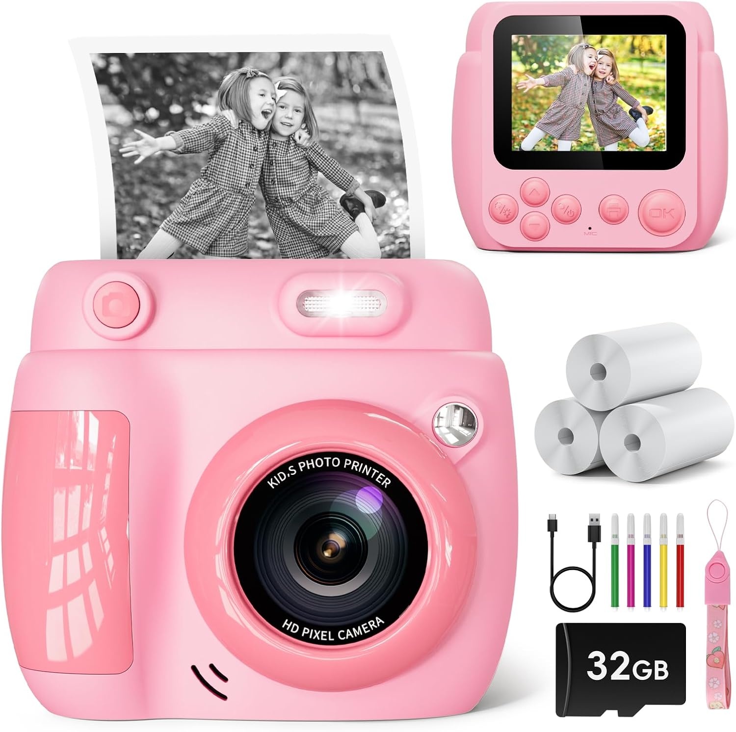 Appareil photo instantané enfant 1080p - Rose - Jusqu'à 33% de remise