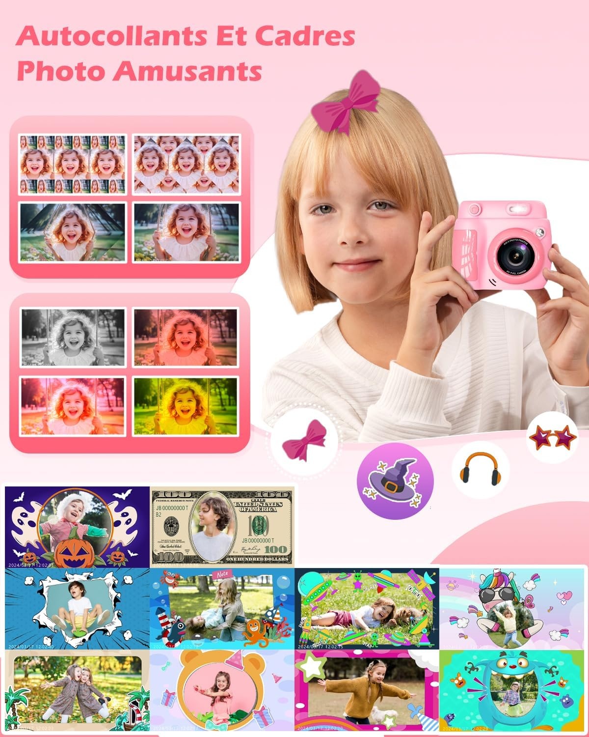 Appareil photo instantané enfant 1080p - Rose - Jusqu'à 33% de remise