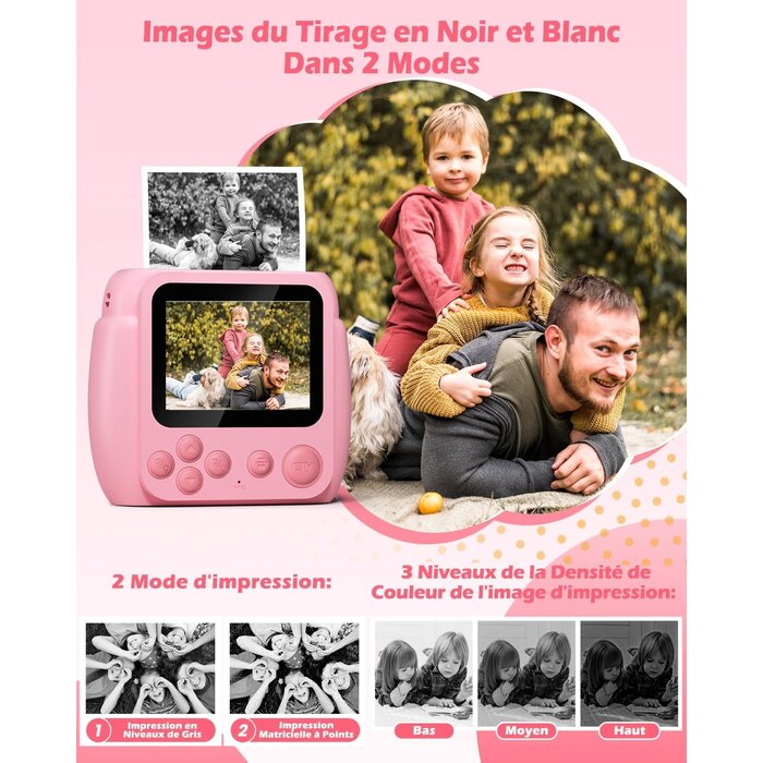 Appareil photo instantané enfant 1080p - Rose - Jusqu'à 33% de remise