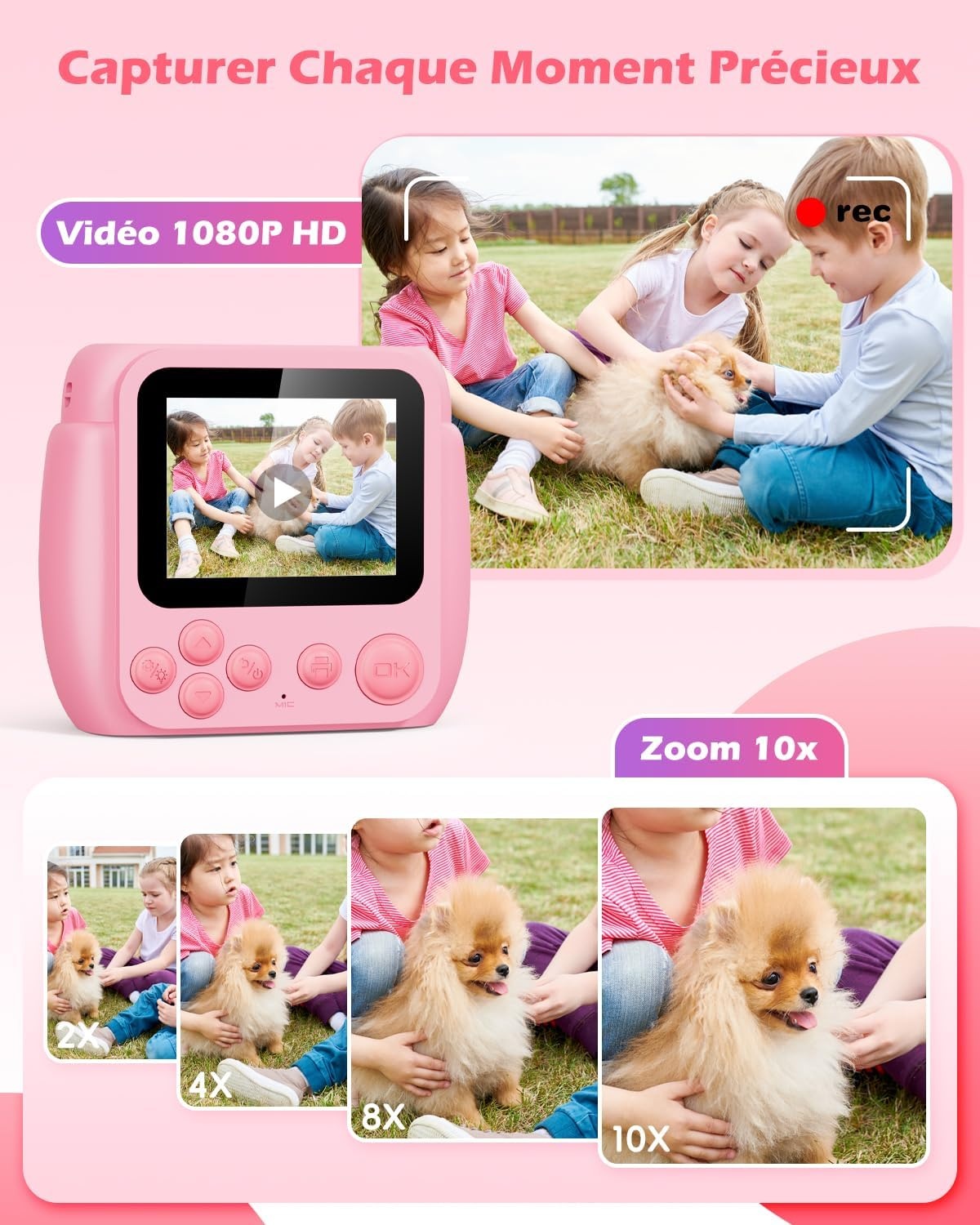 Appareil photo instantané enfant 1080p - Rose - Jusqu'à 33% de remise
