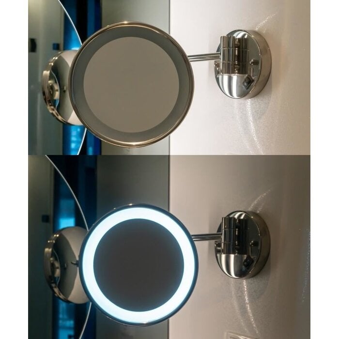 Miroir mural LED 5x - Chrome - Pivotant 360° - Jusqu'à -26%