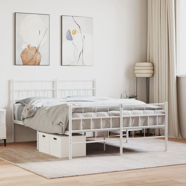 Vidaxl Cadre de lit métal blanc 140x190 cm - Jusqu'à 34% de remise