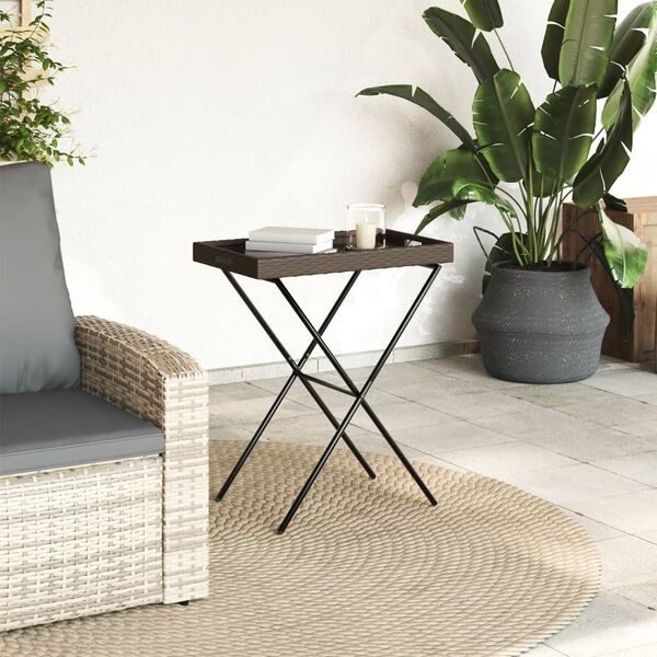 Vidaxl Table plateau pliable en polyrotin marron - Jusqu'à -33% sur l'outlet