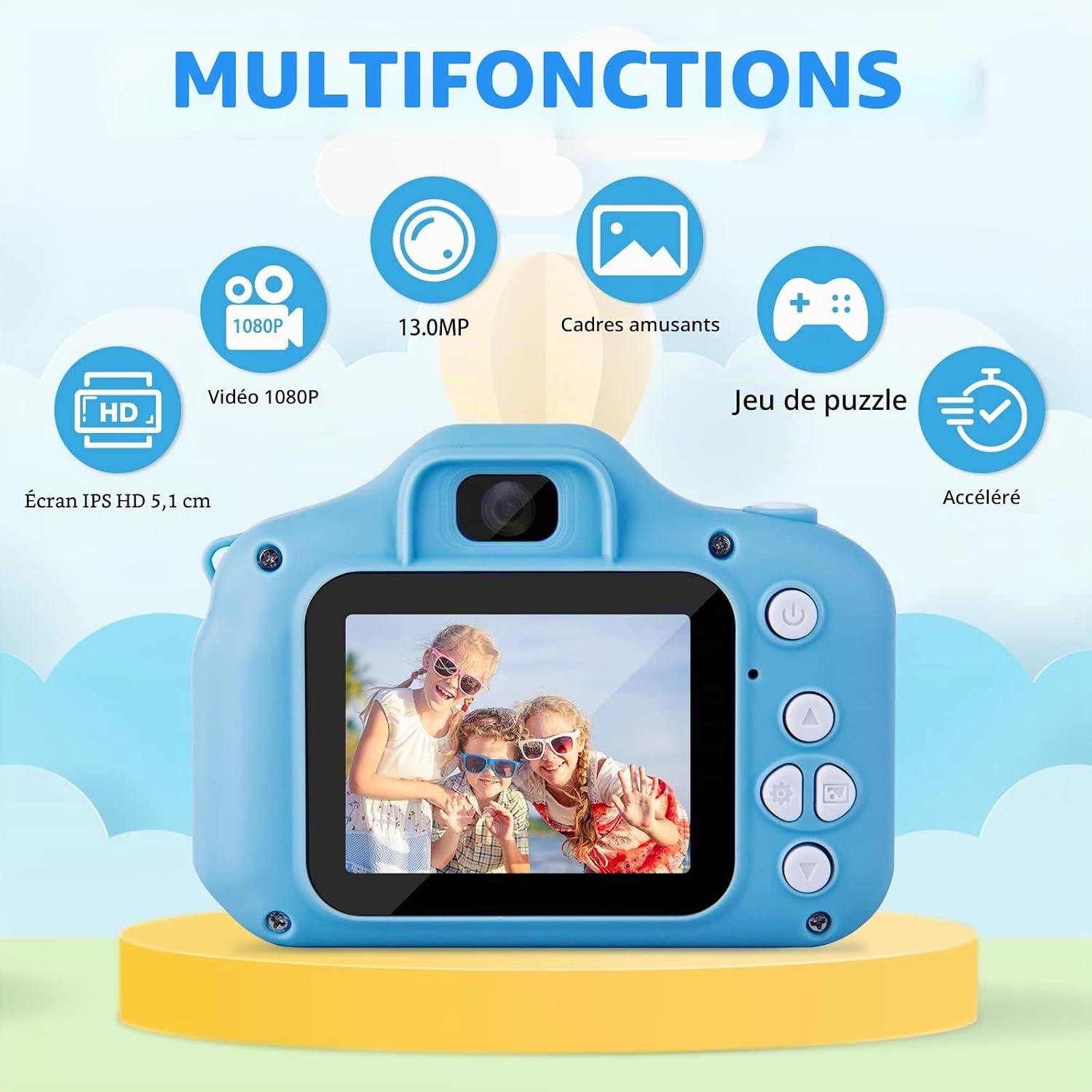 Appareil photo numérique enfant bleu - 1080p + Carte 32Go - Jusqu'à 32% de remise