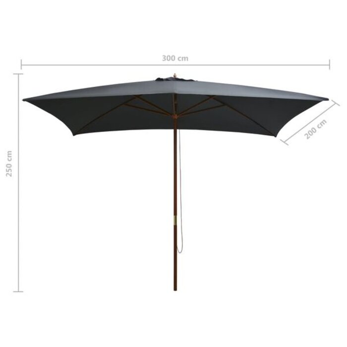 Vidaxl Parasol rectangulaire 200x300 cm en bois anthracite - Jusqu'à -34%