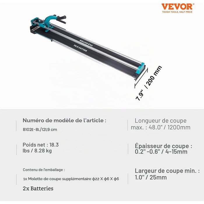 Vevor Coupe-carreaux manuel 1200 mm infrarouge - Jusqu'à -35%