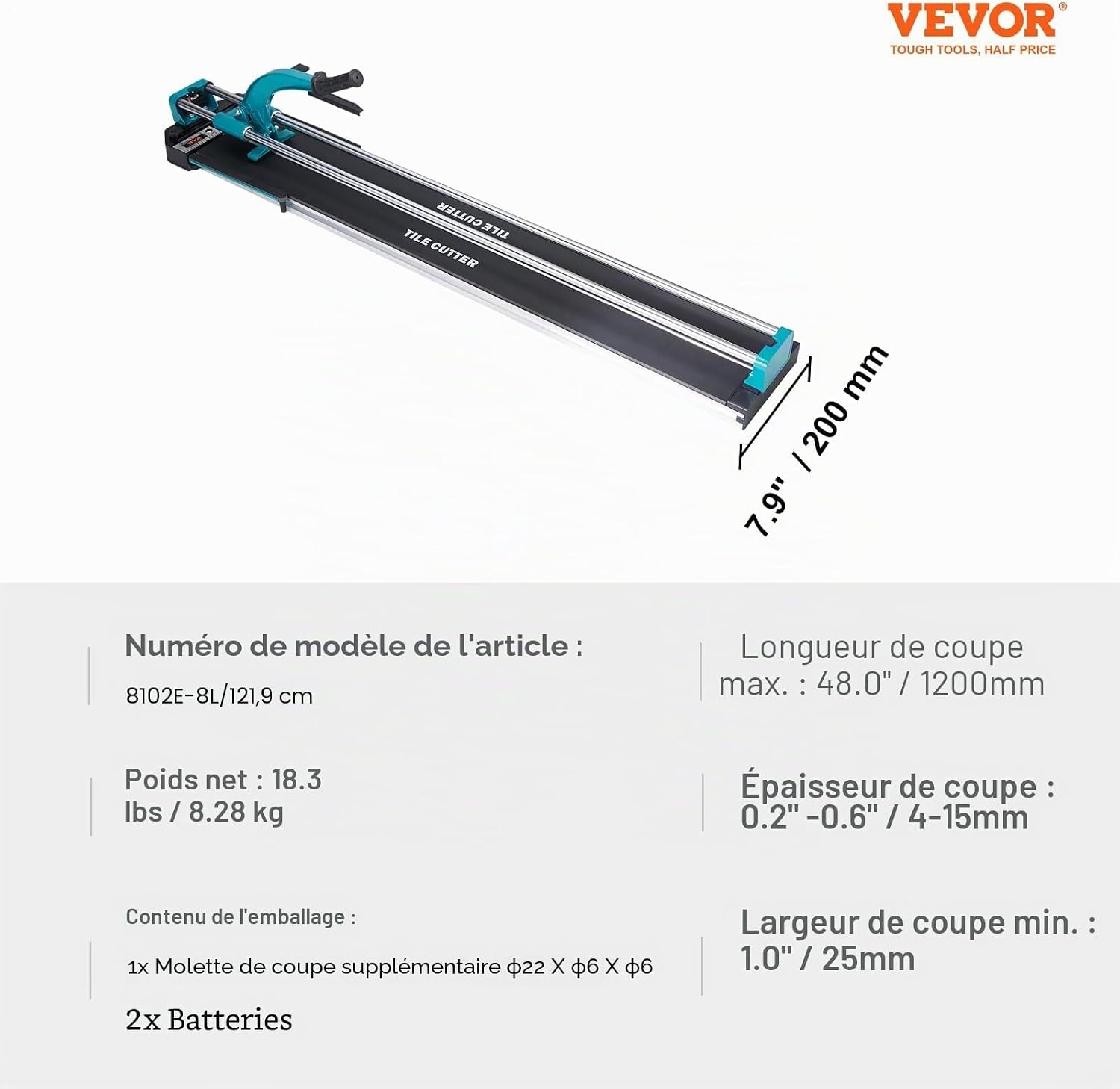 Vevor Coupe-carreaux manuel 1200 mm infrarouge - Jusqu'à -35%