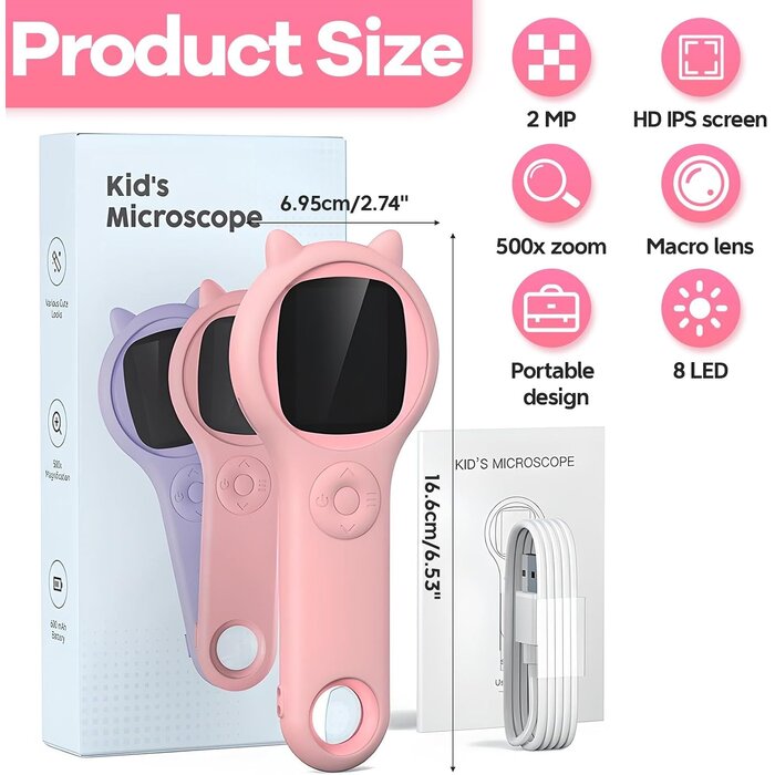 Microscope numérique enfant - Zoom 500x - Rose - Jusqu'à -30%