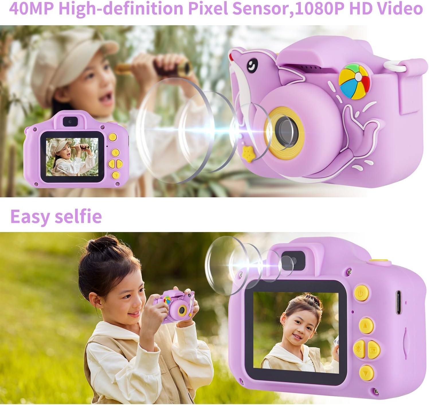 Appareil photo enfant Dauphin 40MP - Violet - Jusqu'à -32% de remise