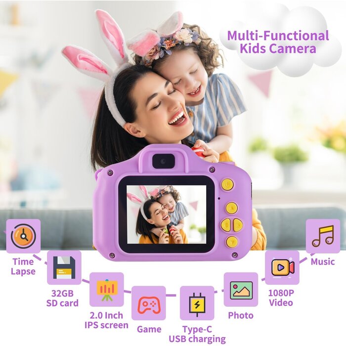 Appareil photo enfant Dauphin 40MP - Violet - Jusqu'à -32% de remise