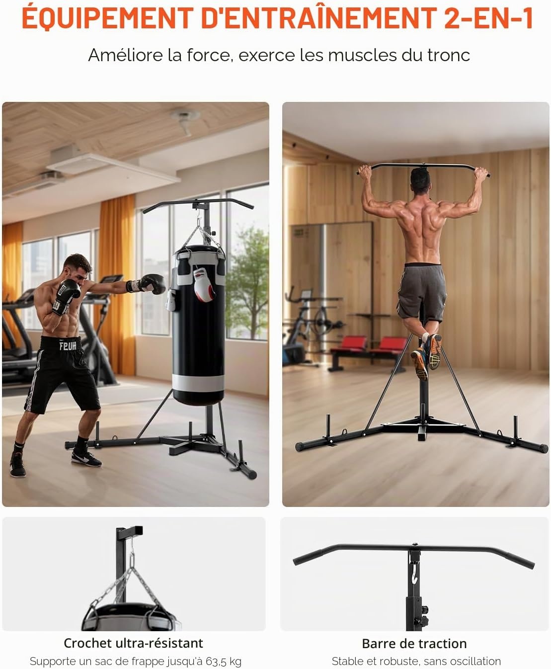 Vevor Support Sac de Frappe 2-en-1 avec Barre de Traction - Jusqu'à 35% de remise