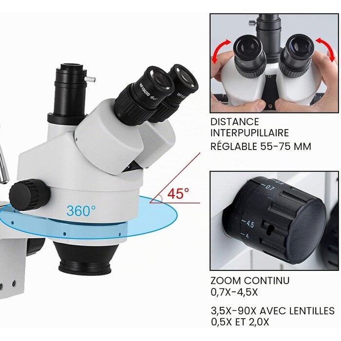 Vevor Stéréomicroscope trinoculaire 3.5X-90X - Jusqu'à -35% sur nos modèles outlet