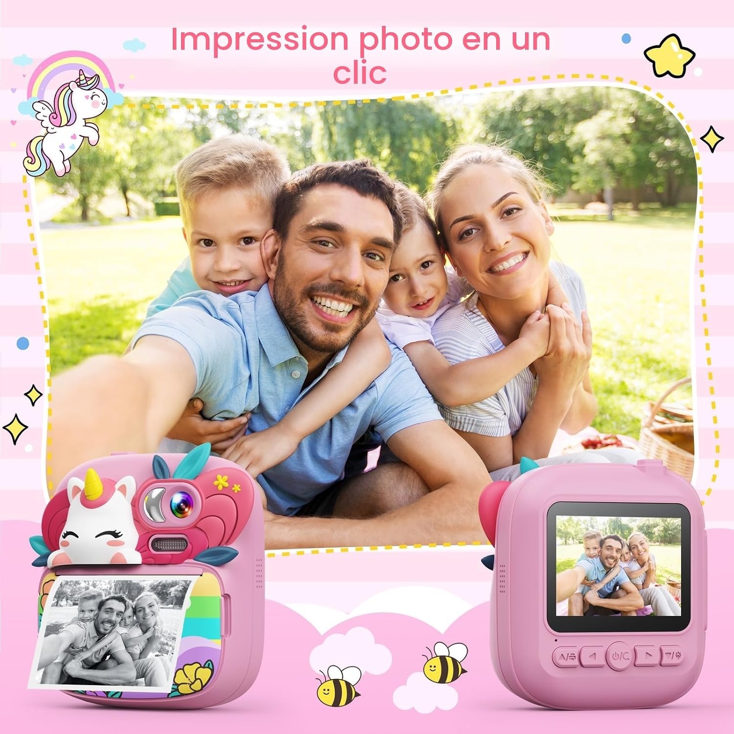Appareil photo instantané enfant 1080P - Rose - Jusqu'à 33% de remise