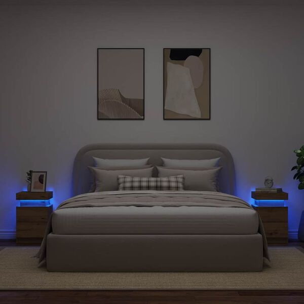 Vidaxl Lot de 2 tables de chevet LED chêne artisanal - Jusqu'à 35% de remise