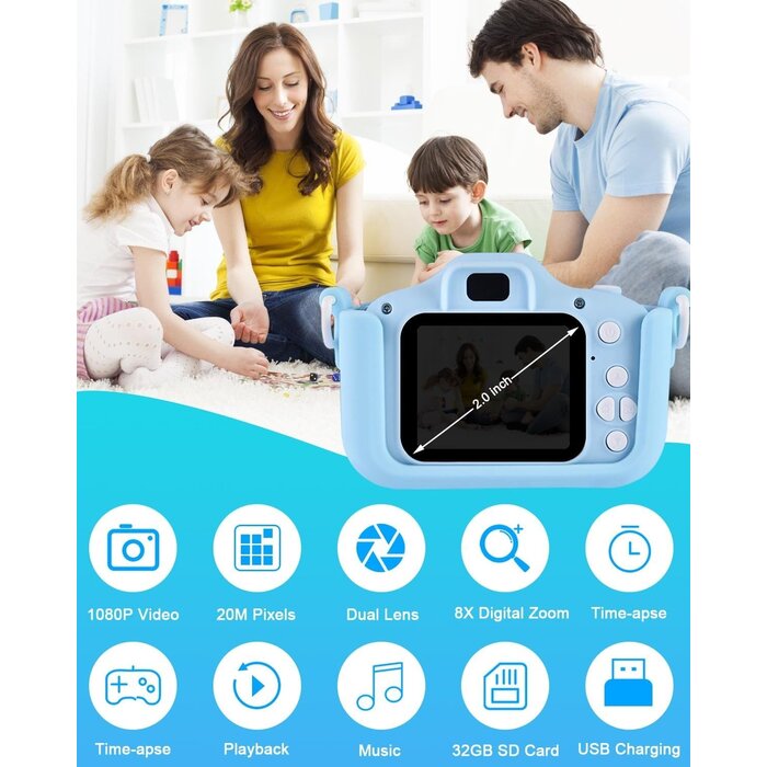 Appareil photo numérique pour enfants 20MP - Bleu - Jusqu'à -31%