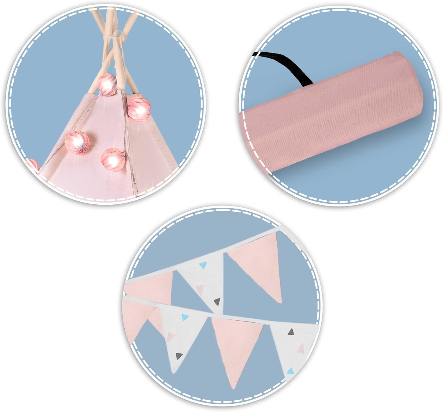 Tipi enfant style Montessori rose avec accessoires - Jusqu'à 34% de remise