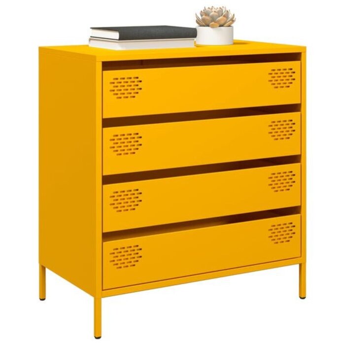 Commode 4 tiroirs en acier jaune moutarde - Jusqu'à 35% de réduction