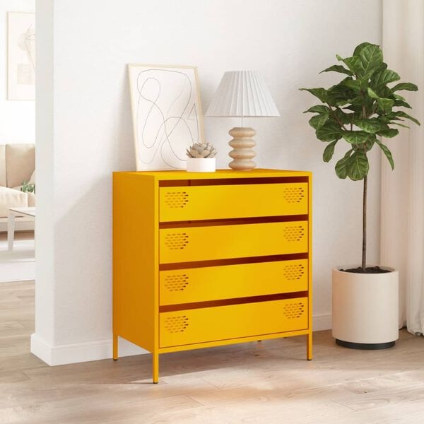 Commode 4 tiroirs en acier jaune moutarde - Jusqu'à 35% de réduction