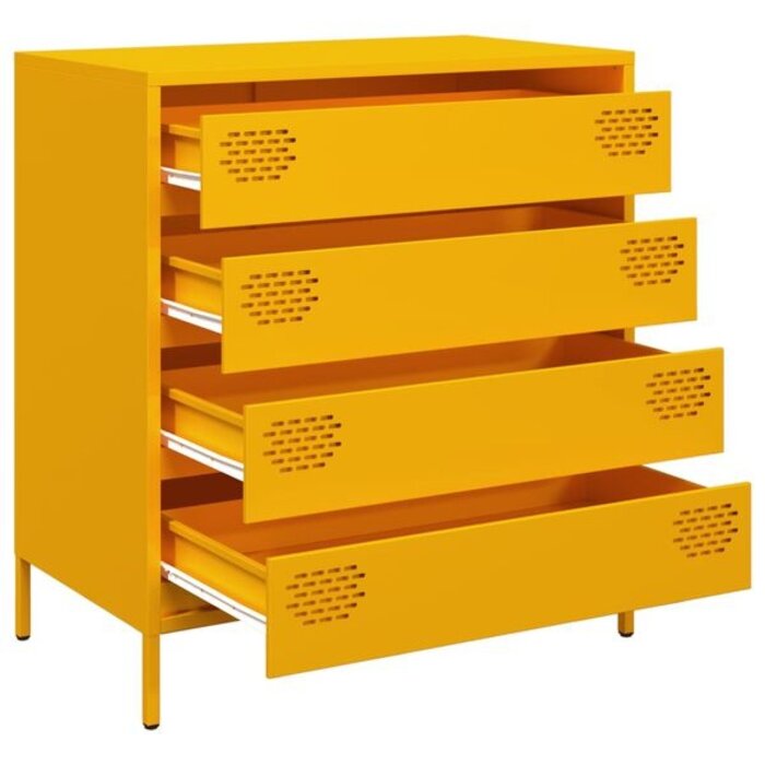 Commode 4 tiroirs en acier jaune moutarde - Jusqu'à 35% de réduction