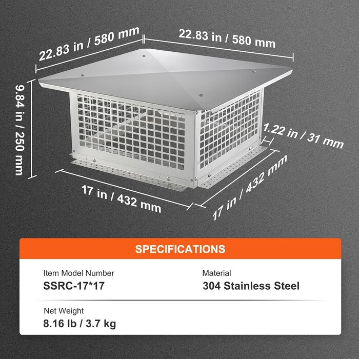 Chapeau de cheminée inox 582x582 mm - Jusqu'à 35% de réduction