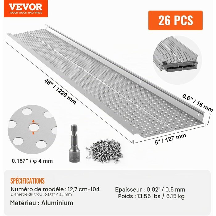 Protège-gouttières en aluminium 31,7m - Lot de 26 pièces - Jusqu'à 34% de remise