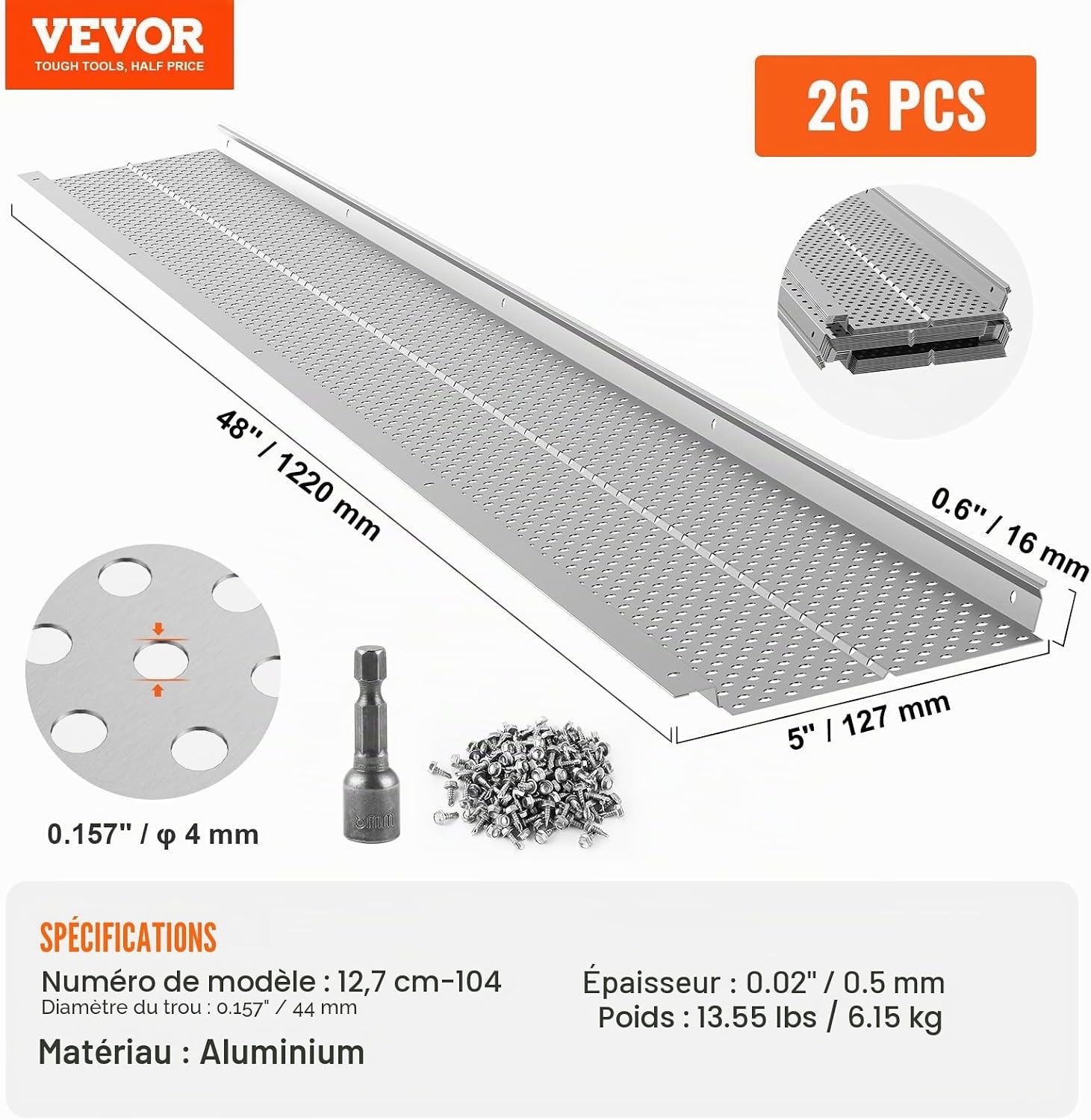 Protège-gouttières en aluminium 31,7m - Lot de 26 pièces - Jusqu'à 34% de remise