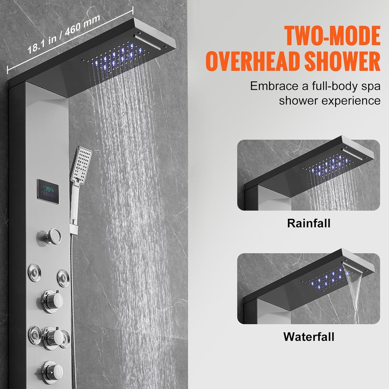 Panneau de douche LED multifonction acier inox - Jusqu'à 35% de remise