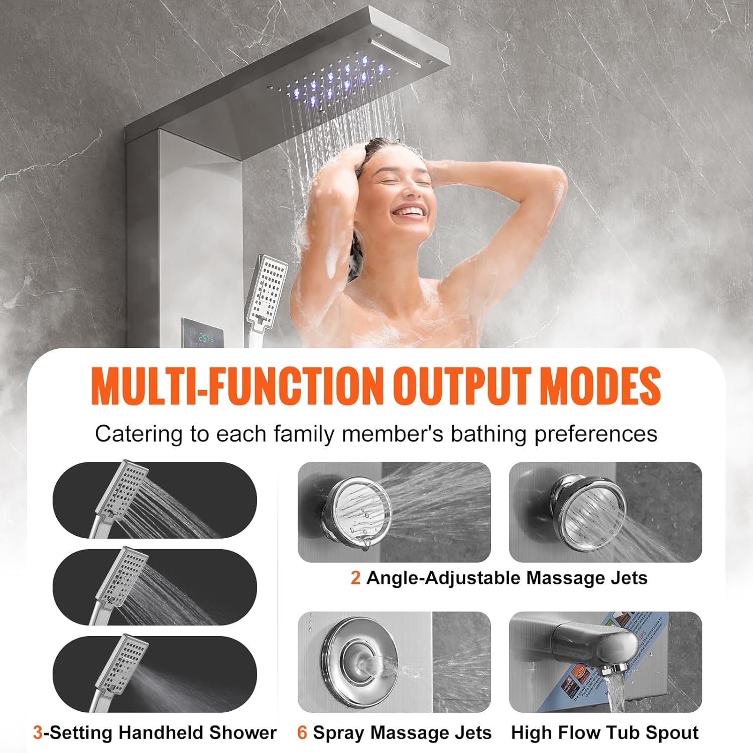 Panneau de douche LED multifonction acier inox - Jusqu'à 35% de remise