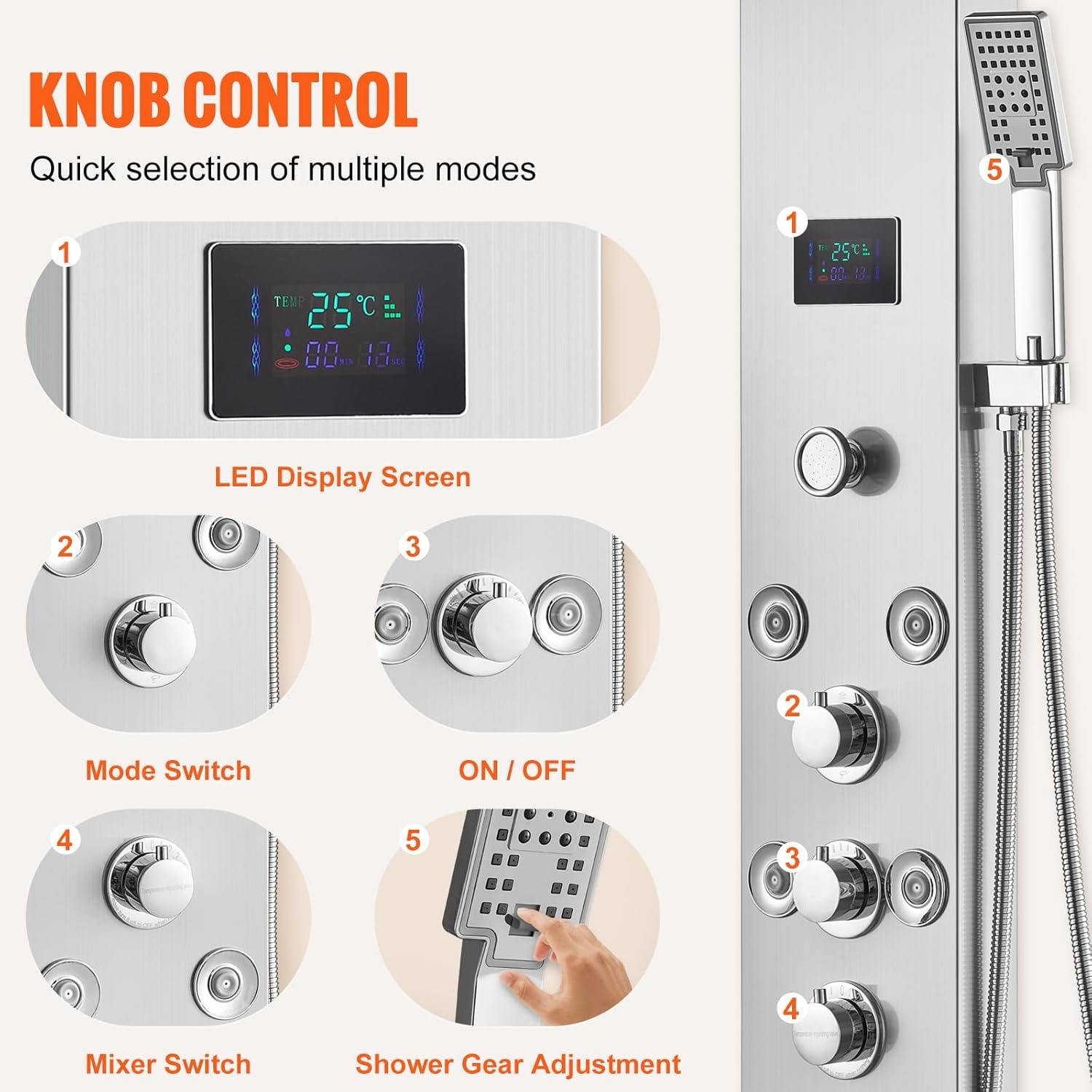 Panneau de douche LED multifonction acier inox - Jusqu'à 35% de remise