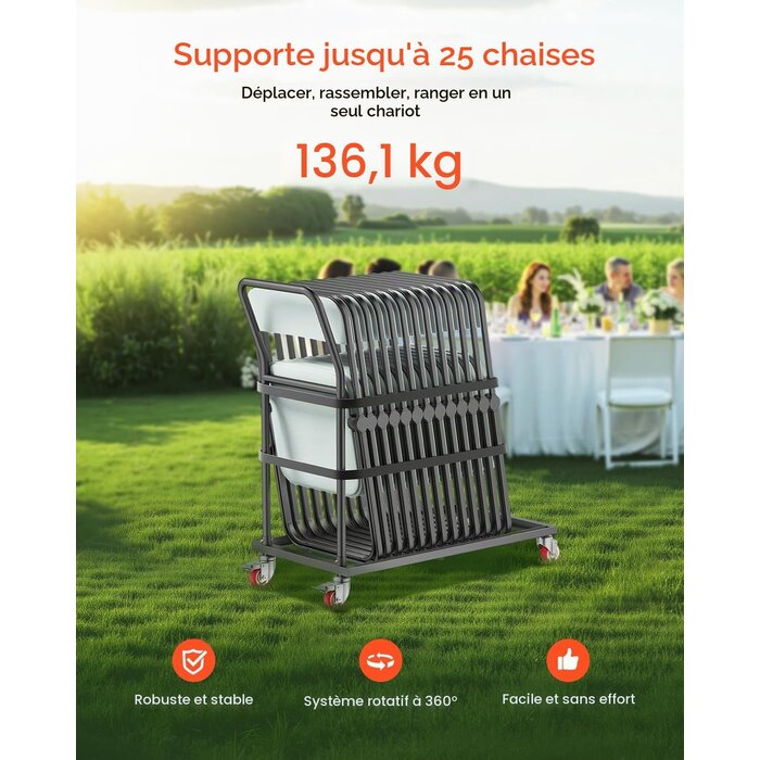 Vevor Chariot de transport pour 25 chaises pliantes - Jusqu'à 34% de remise