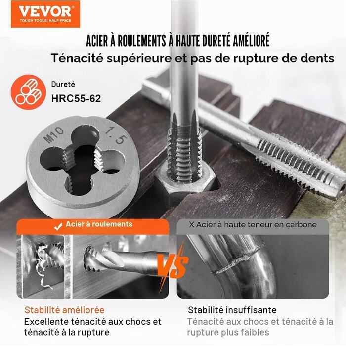 Vevor Coffret 110 tarauds et filières M2-M18 - Jusqu'à -34% sur le retour