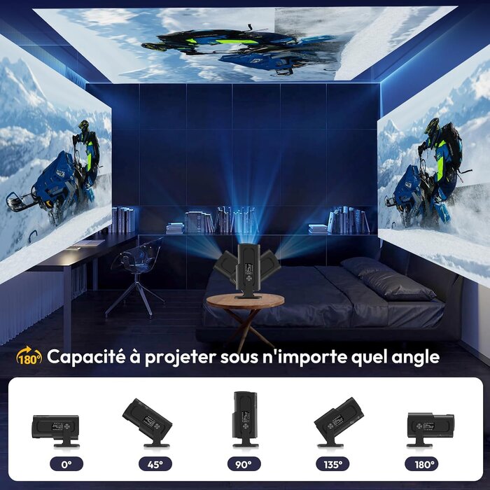 Mini projecteur Gimbal Smart Full HD 1080P - Jusqu'à 34% de réduction
