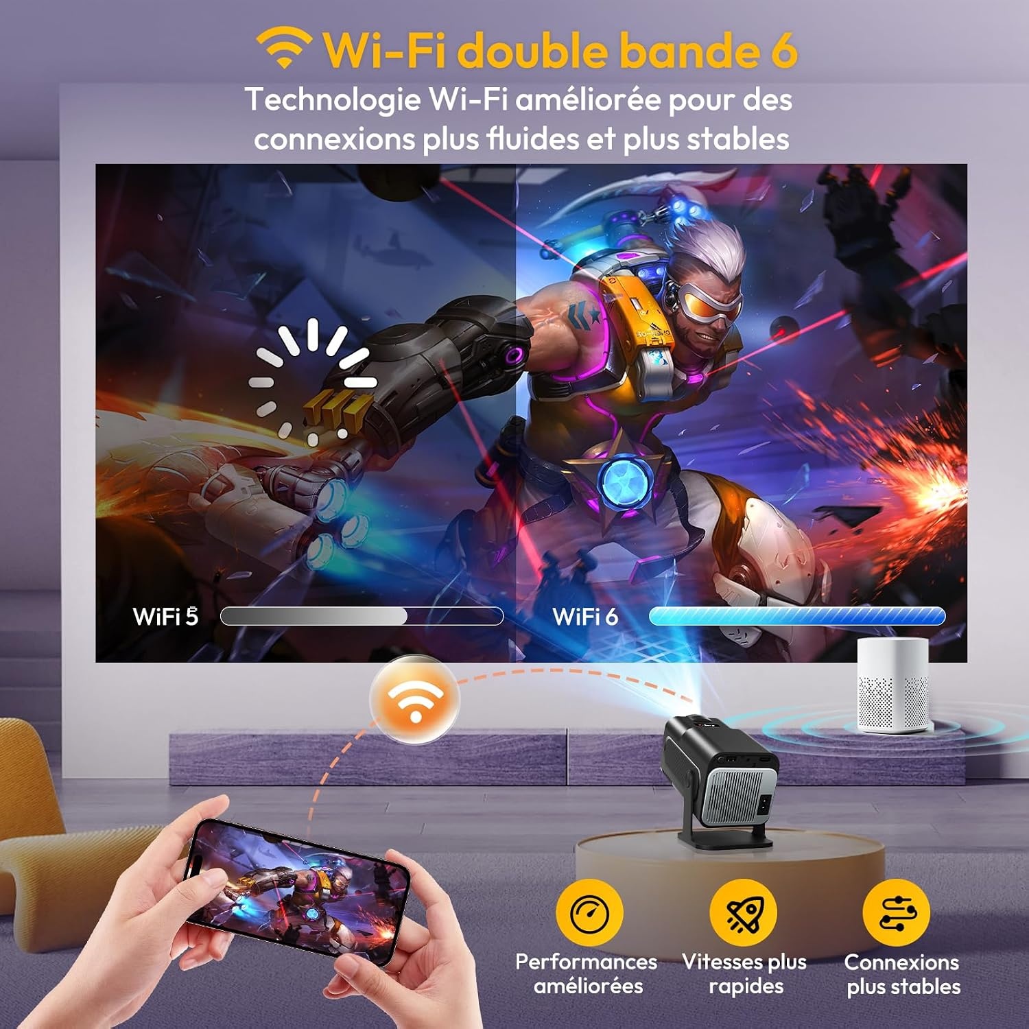 Mini projecteur Gimbal Smart Full HD 1080P - Jusqu'à 34% de réduction